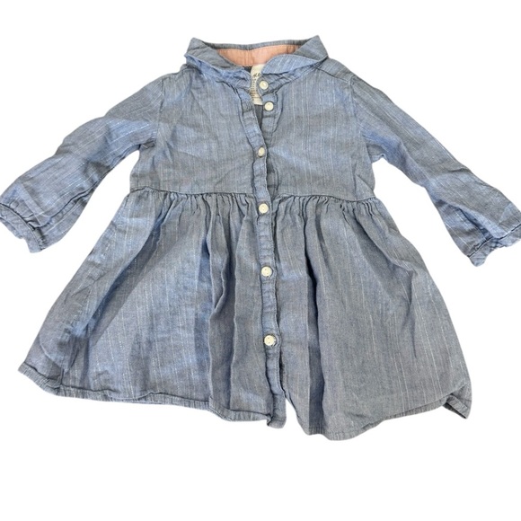 H&M Baby Girl Chambray Button-Up Dress with collar sparkle- Size 3-6 Months - Picture 1 of 7